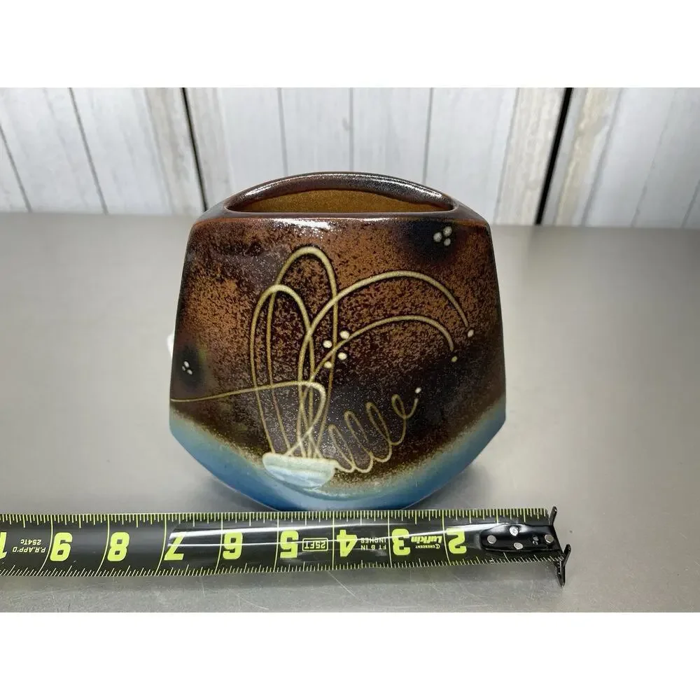 JAMES BROOKE Seattle Brown Blue Black Abstract Free Form Porcelain Vase